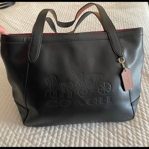 Coach Horse and Carriage Tote Bag Black With red inside and zip pocket.